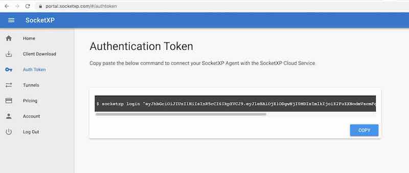 SocketXP Portal - Authtoken for Remote IoT SSH and Webhook Proxy Relay