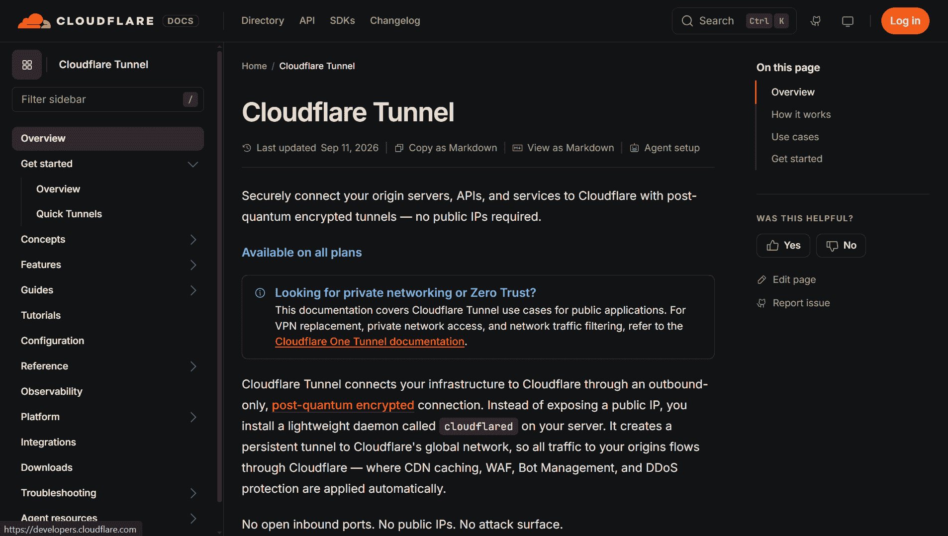 Screenshot of the Cloudflare Tunnel product page
