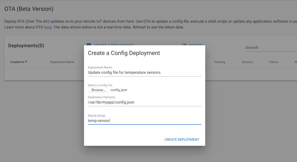 Remote Job Automation config file deployment form