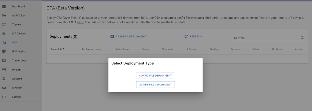 Remote Job Automation  deployment type selection form