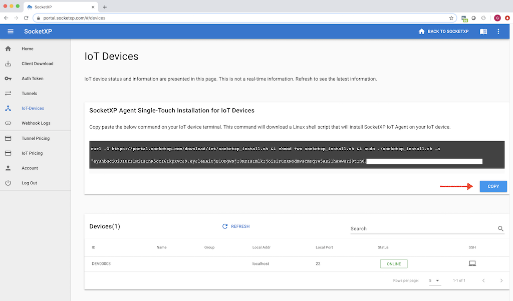 SocketXP IoT Remote SSH installation script